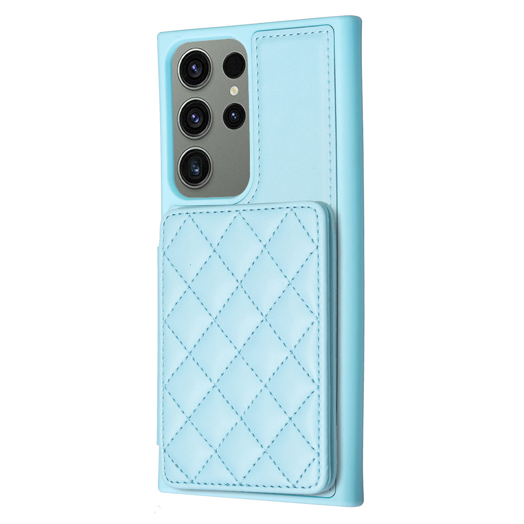 BF25 For Samsung Galaxy S23 Ultra Card Slots Anti-scratch Phone Case Leather Coated TPU Cover with Kickstand BF25 For Samsung Galaxy S23 Ultra Card Slots Anti-scratch Phone Case Leather Coated TPU Cover with Kickstand